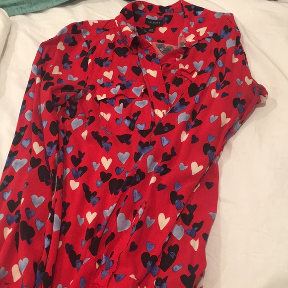 Talbots XS heart print button down - Picture 2 of 4